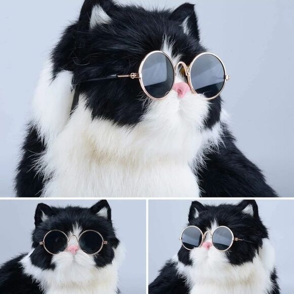 📷🔹️🐈‍⬛Gold Time Chain & Sunglasses Cat/Dog Set - Picture 6 of 9